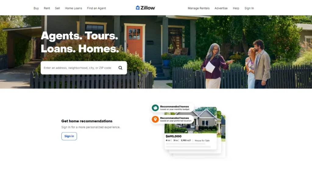 Zillow homepage where Realtors can find FSBO leads