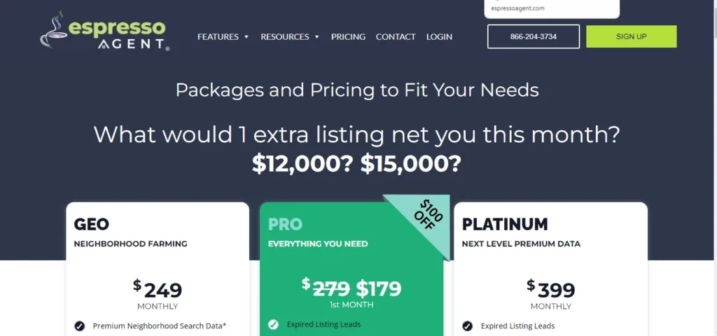 Espresso Agent homepage where Realtors can find FSBO leads