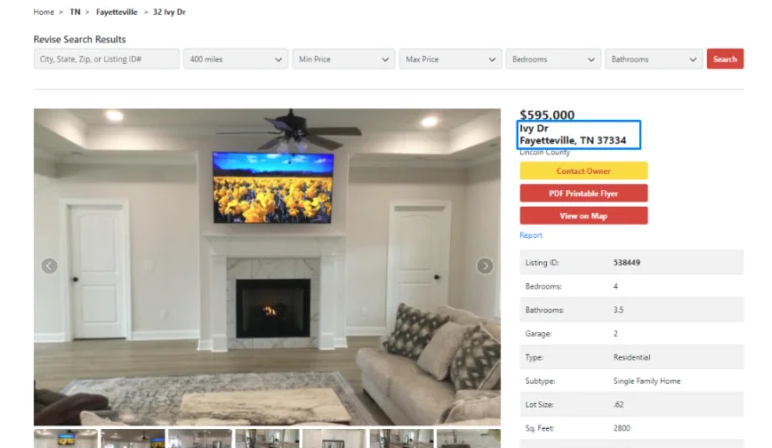 FSBO.com sample listing page where Realtors can find FSBO leads and contact details
